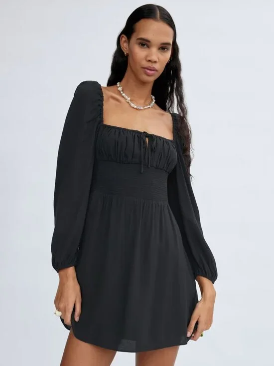 Aritzia SUNDAY BEST Arden Floral Crepe Square Neck Smocked Mini Dress, Size L - Picture 14 of 15